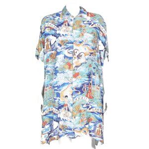 R13 Blue Hawaiian Beach Aloha Oversize Button Up Shirt Dress Japan sz Small /417